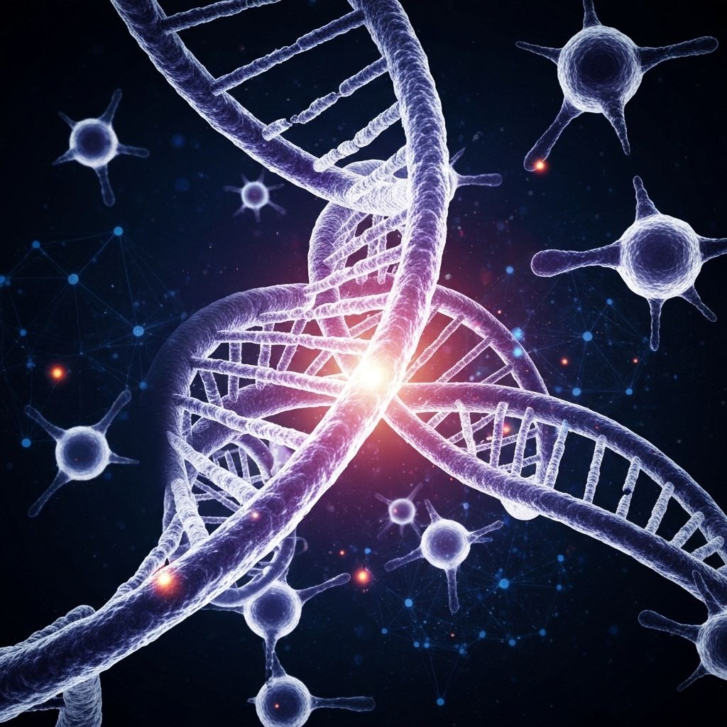 Futuristic visualization of longevity science with DNA and cellular structures