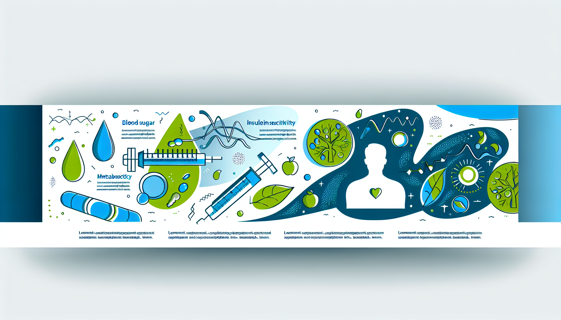 Type 2 diabetes prevention illustration showing blood sugar control, healthy lifestyle, and insulin sensitivity
