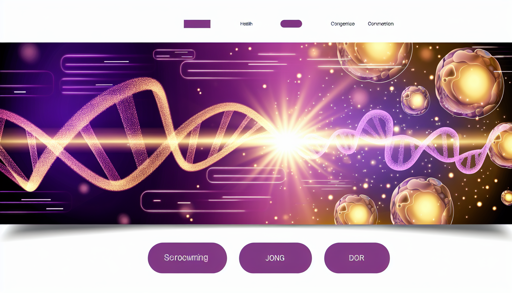 Healthy aging and longevity illustration showing vitality across lifespan with DNA helix and cellular health